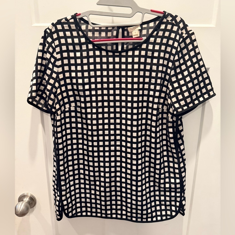 J.Crew Black White Geometric Blouse Women’s Small Short Sleeve Top